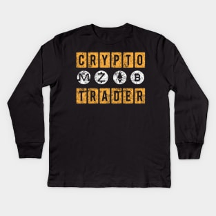 Crypto Trader Bitcoin Blockchain Distressed Kids Long Sleeve T-Shirt